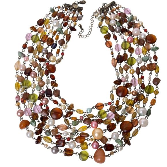 Lia Sophia Beaded Necklace Multi Strand Layered Colorful Beaumont Gold Tone - Picture 1 of 14
